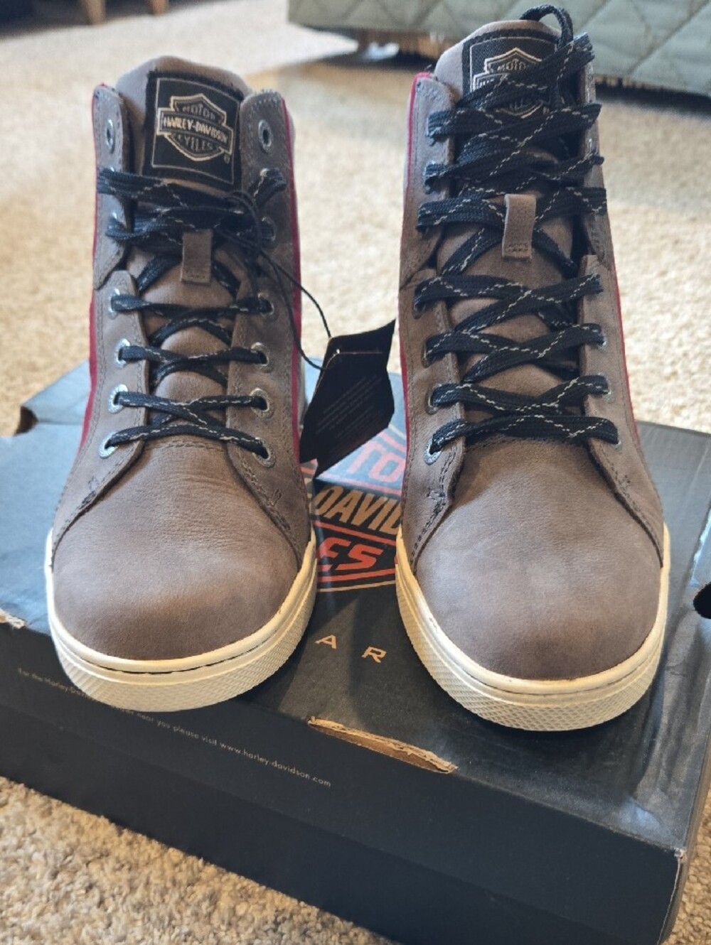 Harley-Davidson Women's Gray High-Top Boot with Red Trim - Picture 3 of 3